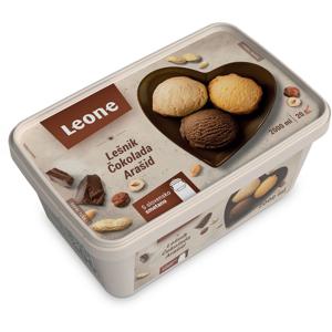 Sladoled Leone Tub, čokolada, lešnik, arašidi, 2 l