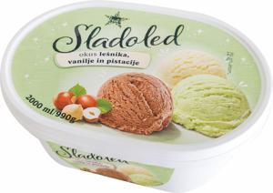 Sladoled Tuš, lešnik, vanilija, pistacija, 2 l