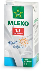 Mleko Tuš, brez laktoze, 1,5 % m.m., 1 l