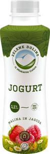 Tekoči jogurt Zelene doline, malina, jagoda, 1,1 % m. m., 500 g
