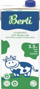 Mleko Berti, z zamaškom 3,5 % m.m., 1 l