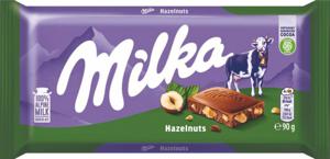 Mlečna čokolada Milka, z lomljenimi lešniki, 90 g