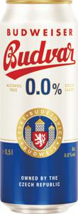 Pivo Budweiser, brezalkoholno, pločevinka, alk.0,0 vol%, 0,5 l