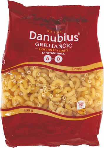 pasta danubius, a forma di chiocciola, arricchita con vitamine, senza uova