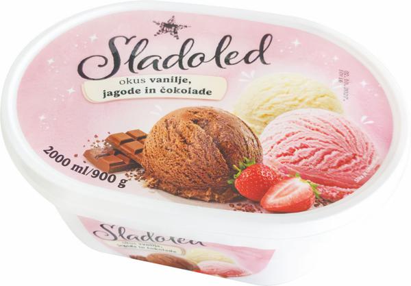 Slika produkta Sladoled Tuš, vanila, jagoda, čokolada, 2 l