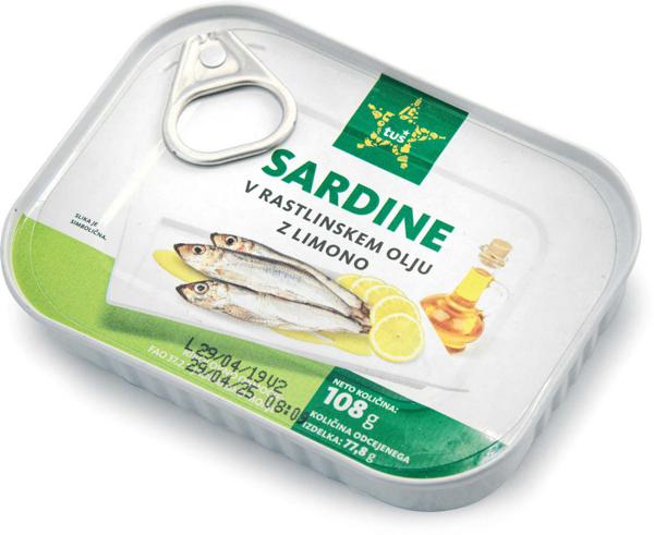 Slika produkta Sardine Tuš v rastl. olju z limono, 108 g